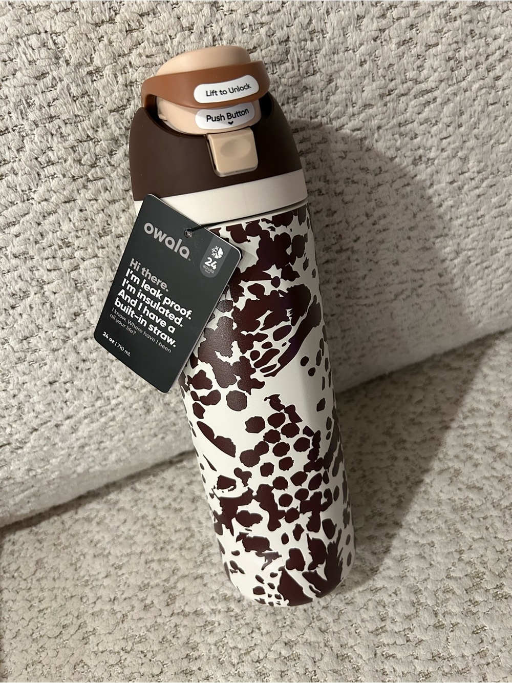 Owala Cow Print Stainless Water Bottle - Brown/White